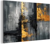 Aluminium schilderij 120x80 cm - Wanddecoratie metaal - Modern - Goud - Grijs - Patroon - Metalen muurdecoratie woonkamer - Decoratie industrieel - Foto op dibond - Industriële accessoires slaapkamer