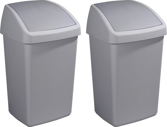 Sunware - Delta prullenbak met swingdeksel 50L grijs - Set van 2