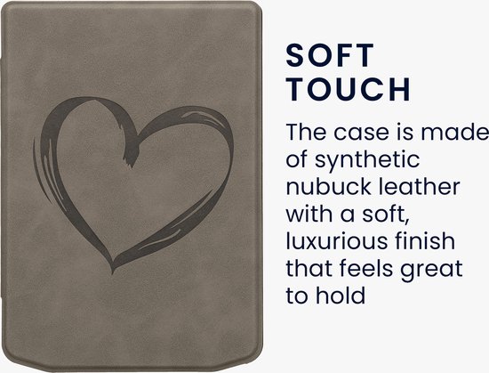 kwmobile e-reader hoesje geschikt voor Pocketbook Verse / Verse Lite / Verse Pro / Color / Vivlio Light/Light HD hoes - Ereader flip case met standaard - Kunstleren e reader cover - Brushed Hart design in grijs van Merkloos — afbeelding 3
