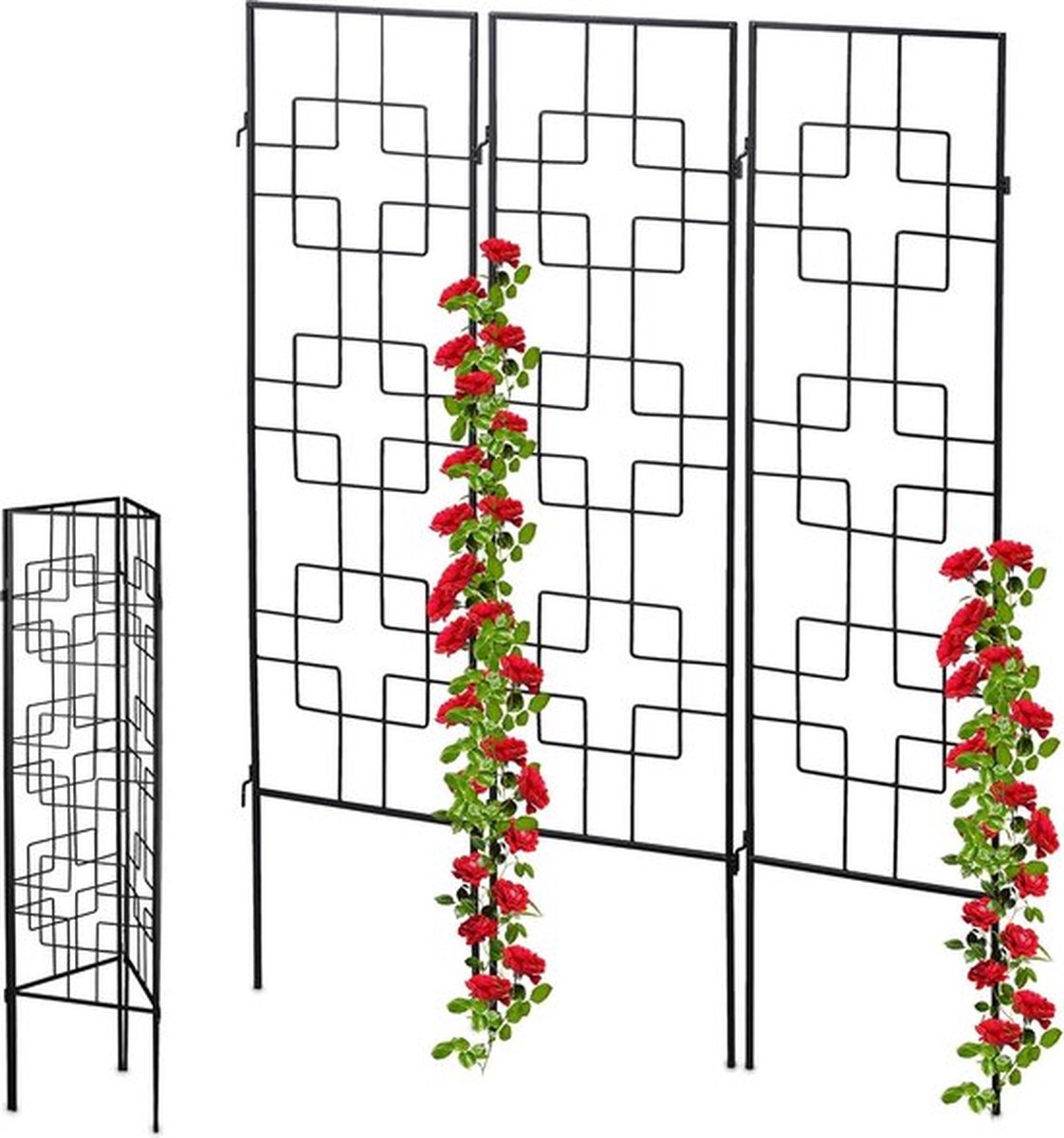 PolkaHome Klimplantenrek metaal 3 stuks plantensteun voor klimplanten 122x305 cm trellis zwart voor in de grond Klimrek planten