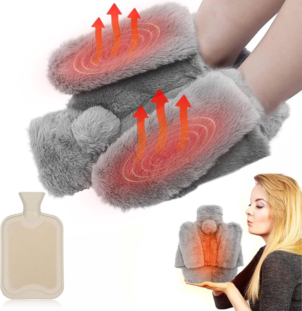 Goedkoopste Inovra ® Voetenwarmer zonder elektriciteit, 2-in-1 kruik voor de voeten, 2L grote voetenwarmer met zachte pluche hoes, antislipzool, geschikt om warm te blijven en pijn te verlichten (grijs