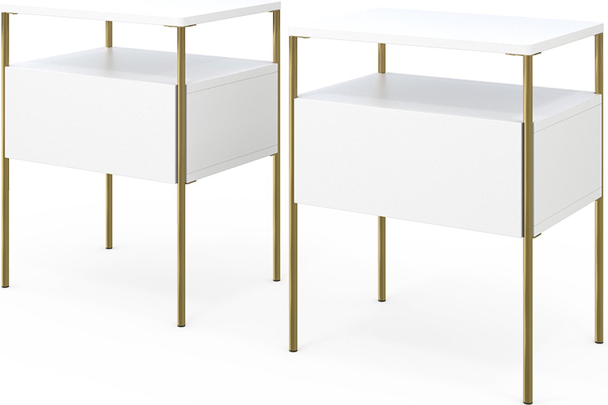 Vicco Mira Nachtkastje – Set van 2 Wit/Goud