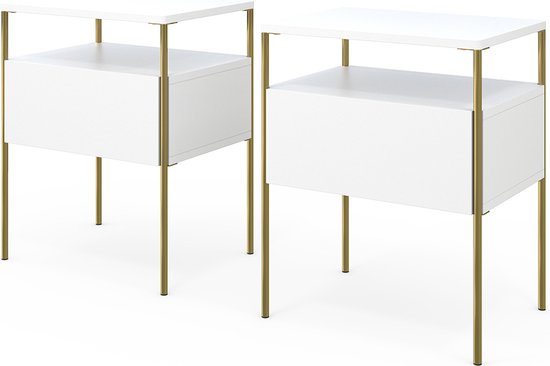Vicco table de chevet Mira, Blanc/Or, 40 x 50 cm Lot de 2 | Leroy Merlin