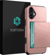 Coque pour iPhone 16 avec porte-cartes - Coque rigide pour iPhone 16 - Coque arrière avec porte-cartes - Or rose