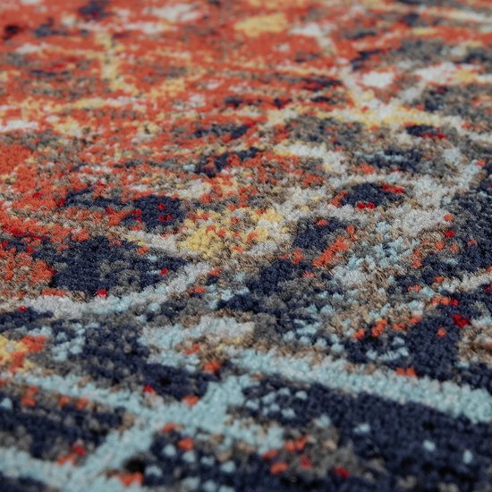 Paco Home vloerkleed voor binnen en buiten, laagpolig voor op het balkon terras, oriëntaals patroon blauw, Maat: 160 cm rondje