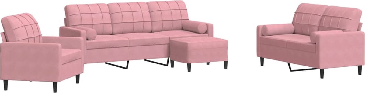 vidaXL - 4-delige - Loungeset - met - kussens - en - bolsters - fluweel - roze