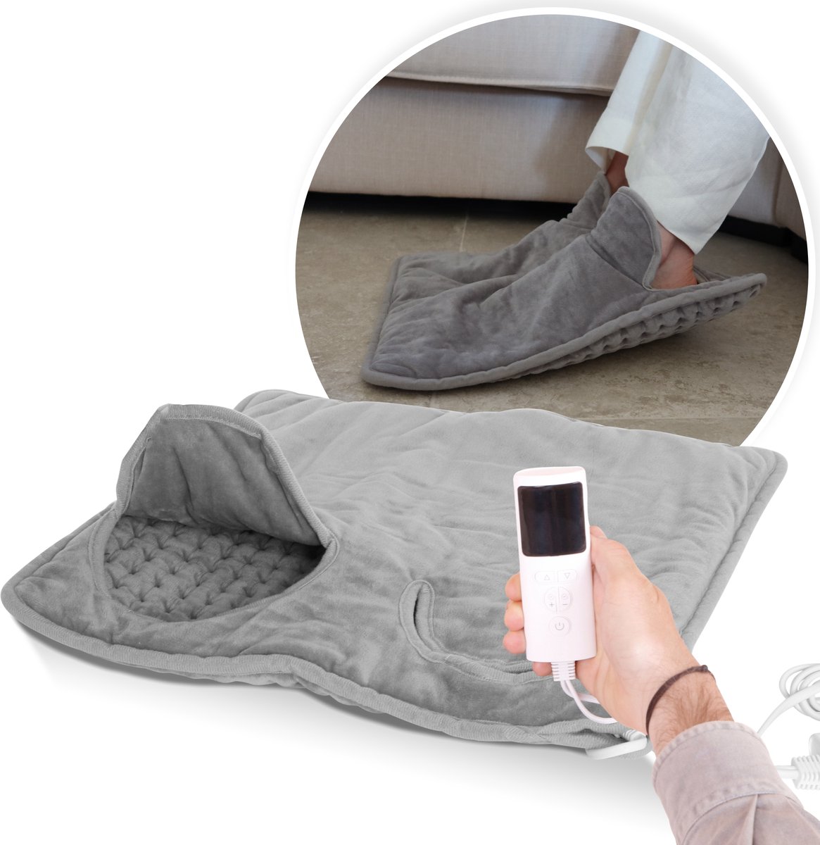 Elektrohouse Elektrische Voetenwarmer - Inclusief Afstandsbediening - Infrarood Verwarmde Voetenmat - Warmtekussen - Huis - Camping - 40x40 cm – Grijs