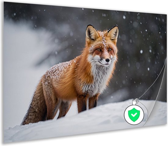 Vos wanddecoratie - Dieren wanddecoratie - Poster Sneeuw - Wanddecoratie landelijk - Posters woonkamer - Slaapkamer muurdecoratie poster 75x50 cm