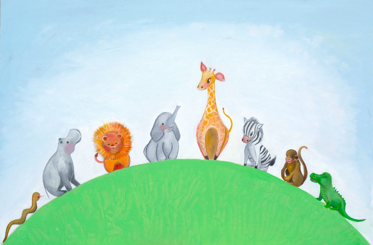 Poster kinderkamer dieren - De jungle dieren - Olifant Leeuw Zebra Giraffe - Poster wanddecoratie kinderkamer en babykamer - Muurdecoratie - Schilderij en prent 40x60cm - Twinkelschilderijen | Incl GRATIS ophangsysteem |