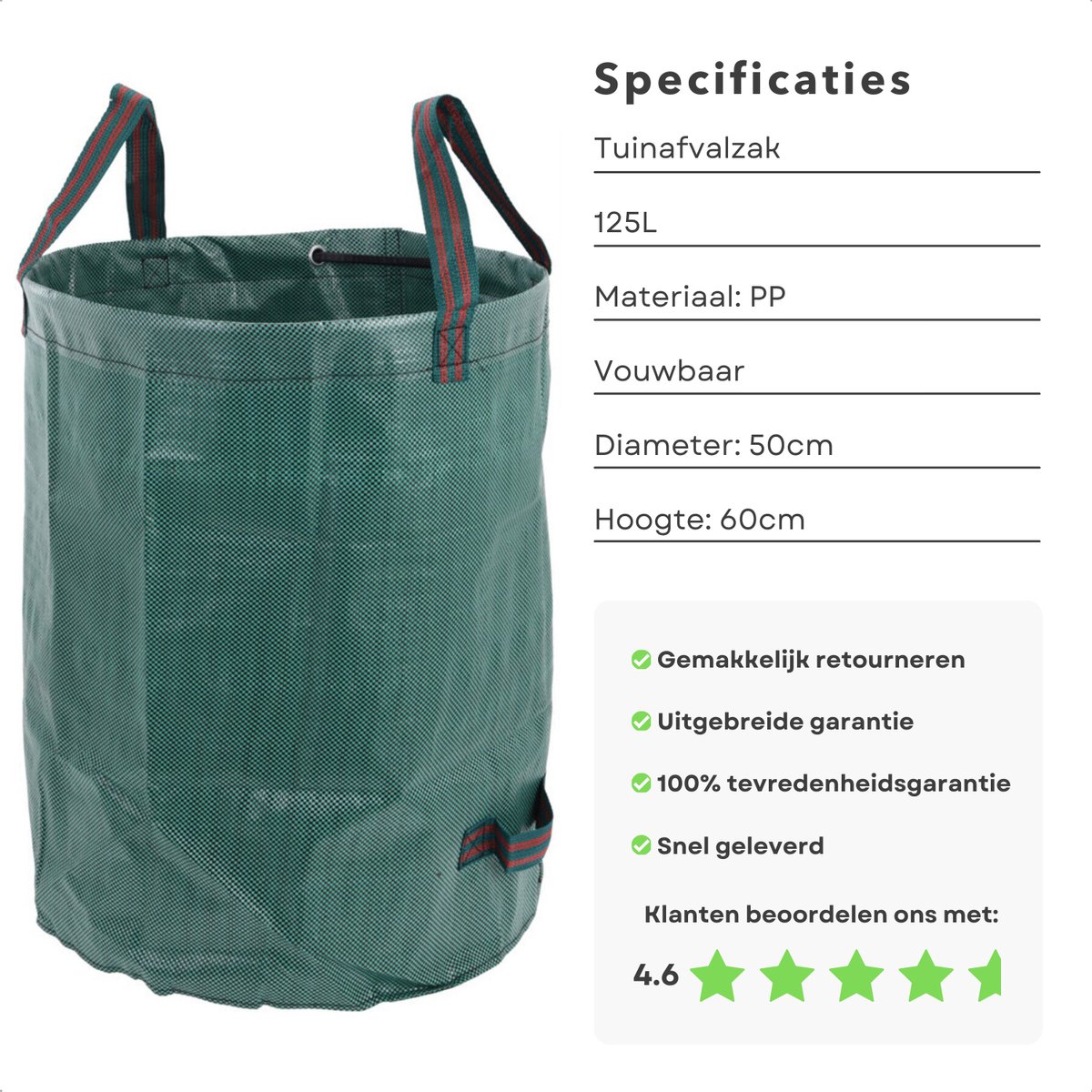 Opvouwbare Tuinafvalzak 125L - Opvouwbare afvalzak - Afvalzakken - Prullenbak - Tuinzak - Wasmand - Bladzakken - Grote Zak met Hengsels - 50x60cm - Duurzaam en Handig - Inclusief EBOOK — cadeau in Cadeau-ideeën - foto 6
