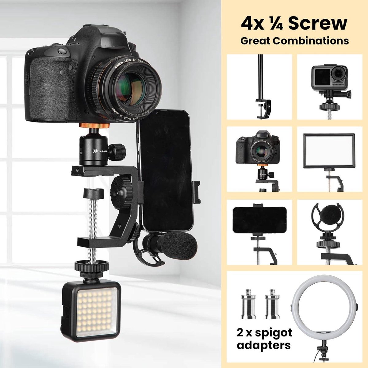 C-klem tafel standaard cameramontage met 1/4 inch schroef balhoofd thumbnail 2