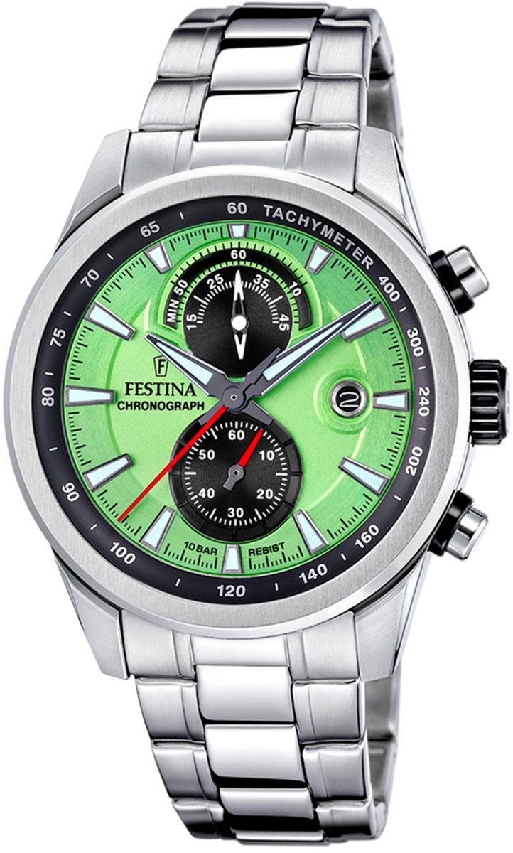 Festina F20694-3 Heren Horloge - Chronograaf - Mineraalglas - Roestvrijstaal-Staal - Zilverkleurig - Ø 44 mm - Quartz - Vouw-Vlindersluiting