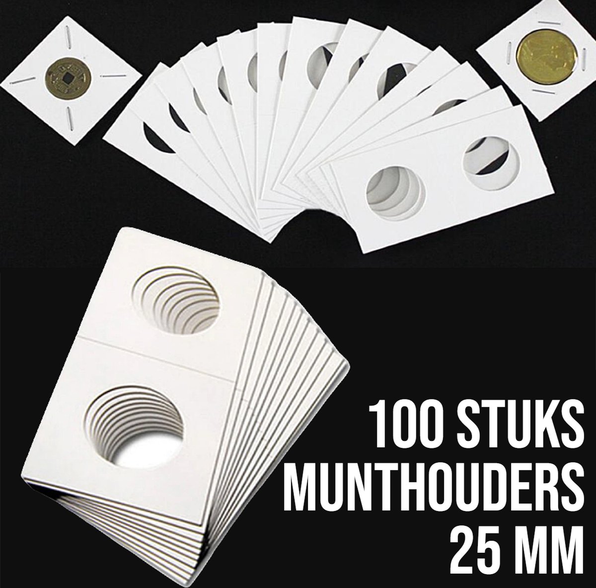 Allernieuwste.nl® 100 stuks 25 mm Kartonnen Munthouders Te Nieten - Beschrijfbaar Karton - Wit