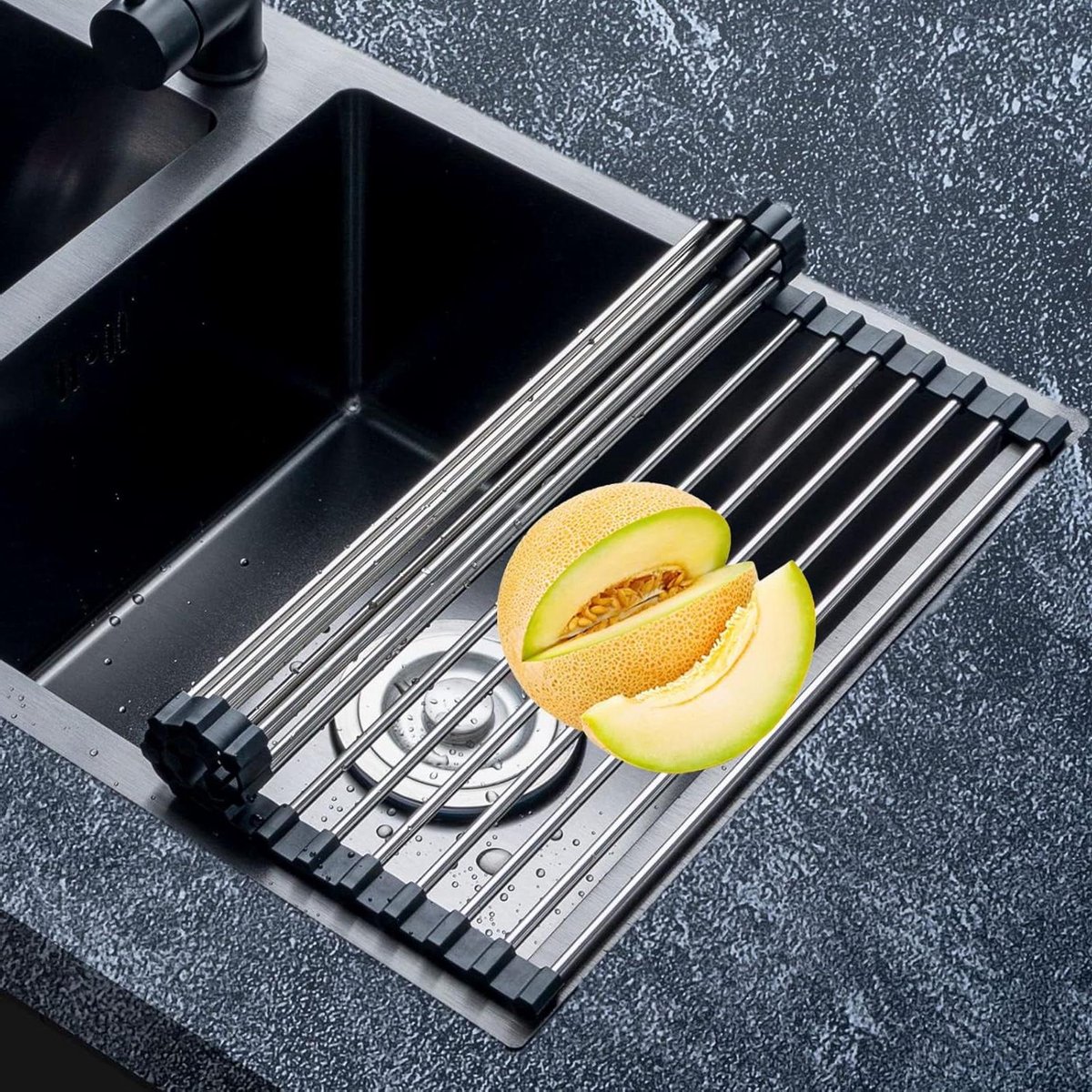 Goedkoopste Afdruiprek - 43 cm x 35 cm - roestvrij staal - inklapbaar - keuken - zwart afdruiprek met lekbak inklapbaar