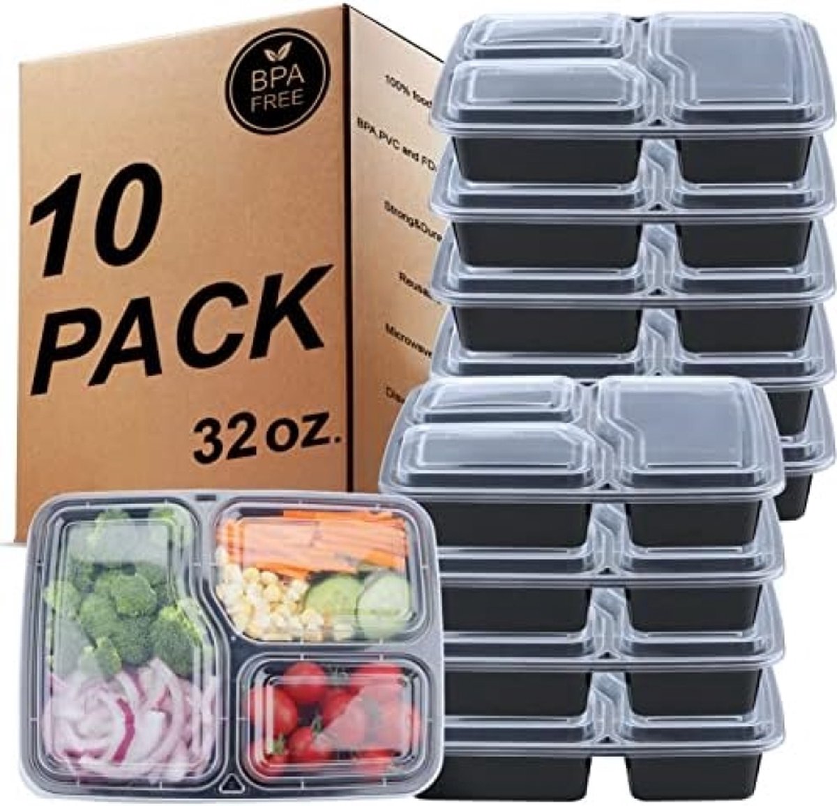 Maaltijdbereidingscontainers Bento-lunchboxen met 3 compartimenten herbruikbare plastic voedselopslag met luchtdichte deksels