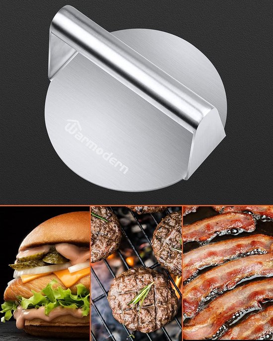 MYLERCT Smash Burgerpers, roestvrij stalen set, 14 × 14 × 7,5 cm, ronde