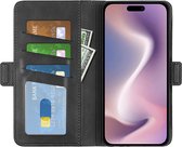 Mobiq - Étui portefeuille en cuir PU avec fermeture iPhone 16 - noir