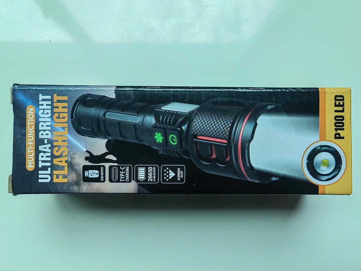 ZEUSFIRE Led-zaklamp, zeer krachtig, 1000000 lumen, oplaadbaar, lange levensduur, 7 modi en IPX6, waterdicht, tactische zaklamp, ideaal voor kamperen, wandelen, vissen, noodgevallen