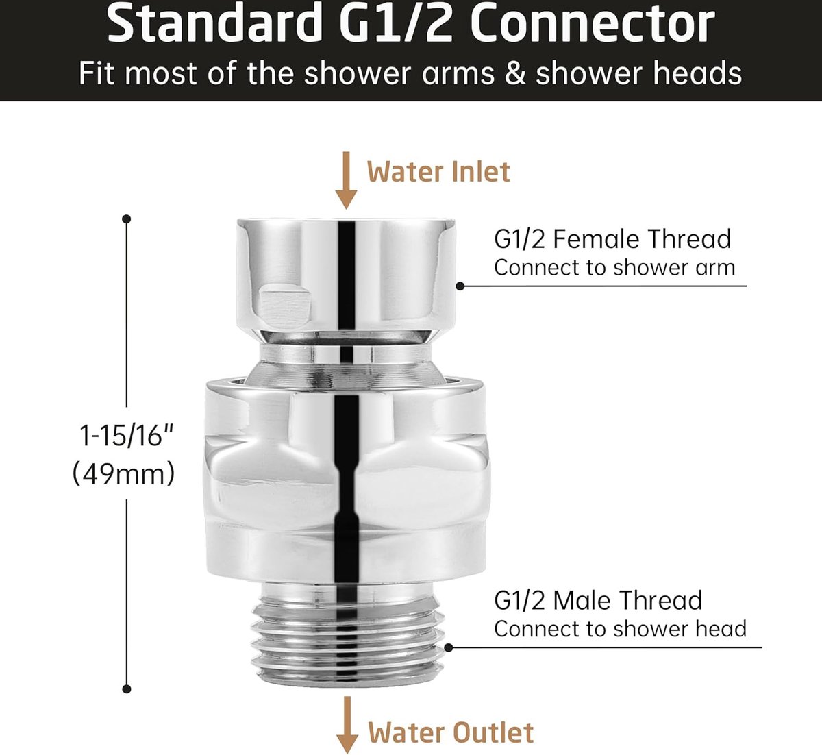 Rotule Pivotante Pour Pommeau De Douche - Laiton Chromé - Filetage G1/2" - Réglable à 360° - Facile à Installer