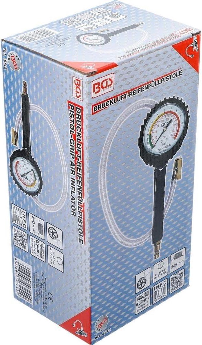 Bandenpomp met drukmeter - Lucht bandenvulpistool - 0-12 bar bandenpomp met drukmeter — afbeelding 4