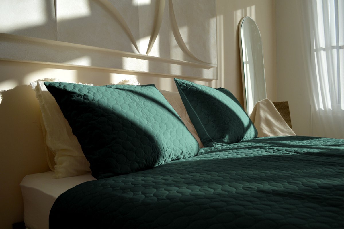 Zydante Home® Bedsprei Incl. 2 Hoezen -Dark Green Circles - 220x240 cm + 2 * 60x70 cm