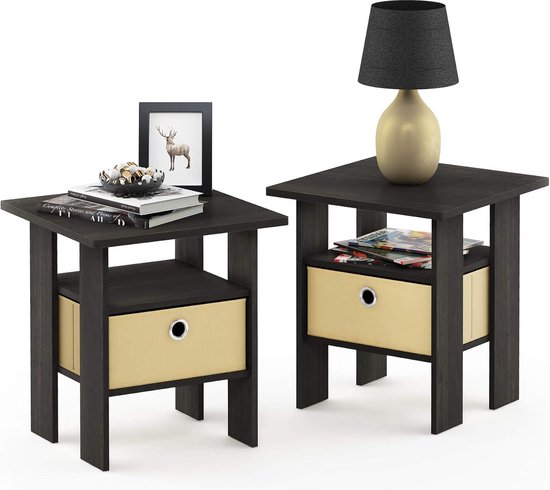 Table d'appoint avec tiroir expresso/marron lot de 2 - Andrey - Table de chevet avec tiroir