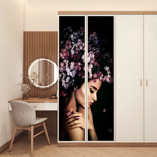 Sticker pour porte Blossom - Femme - Rose - Fleurs - Luxe - 90x235 cm - Affiche de porte