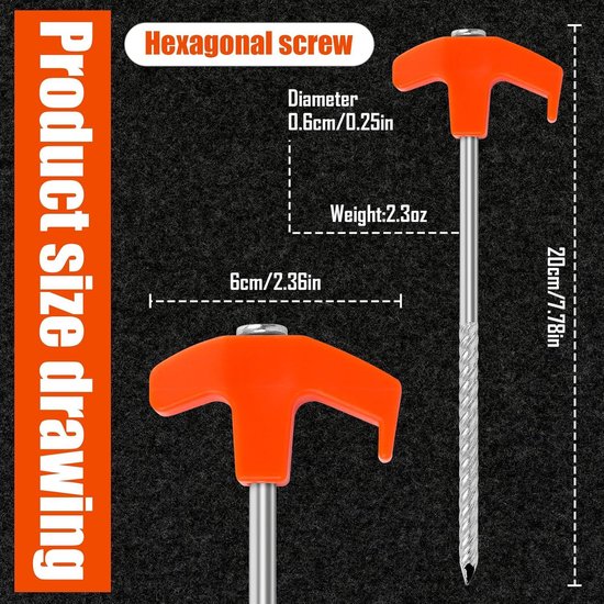 Fdit Clou à Vis De Tente 10pcs Piquets De Tente Camping Piquets Lumineux De Tente à Vis En