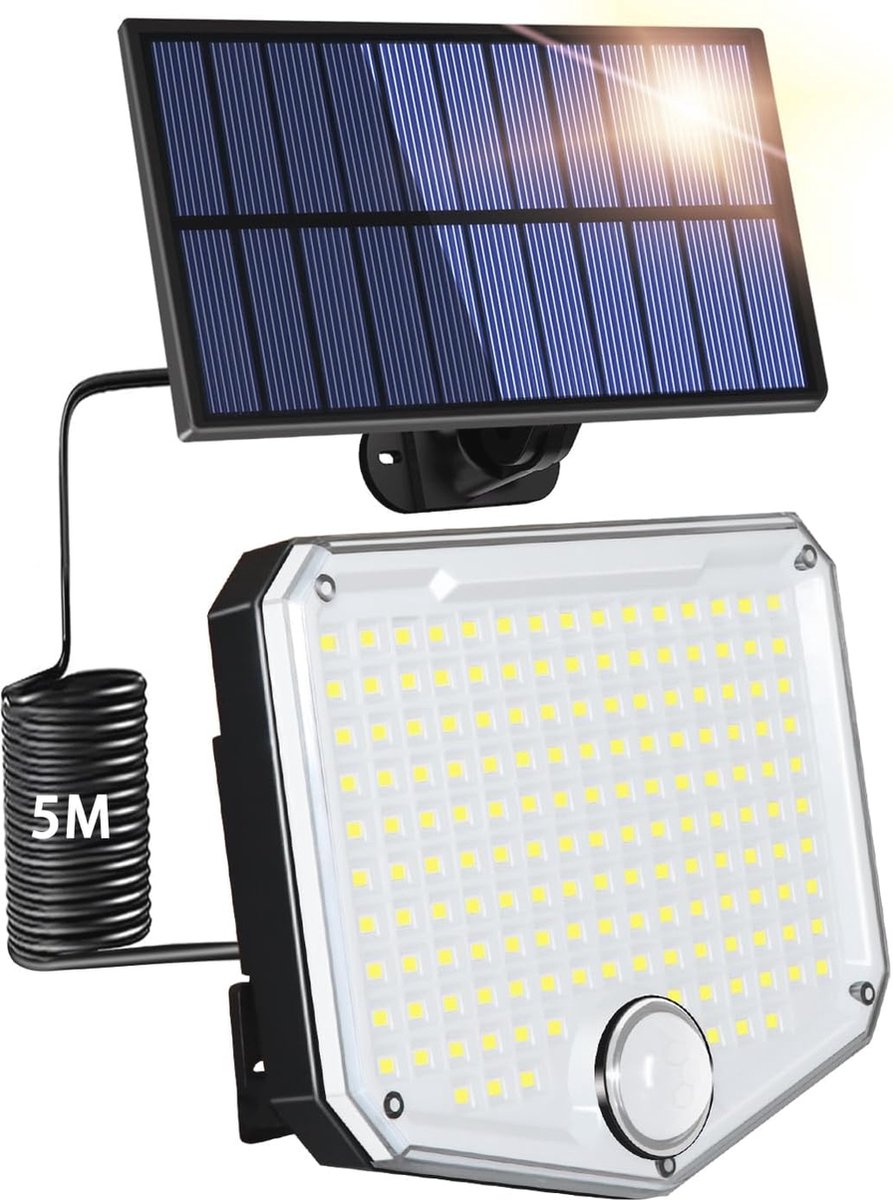 Zonnelicht met Bewegingssensor - 153 LEDs, 3 Modi, IP65 Waterdicht voor Tuin en Garage - 5m Kabel