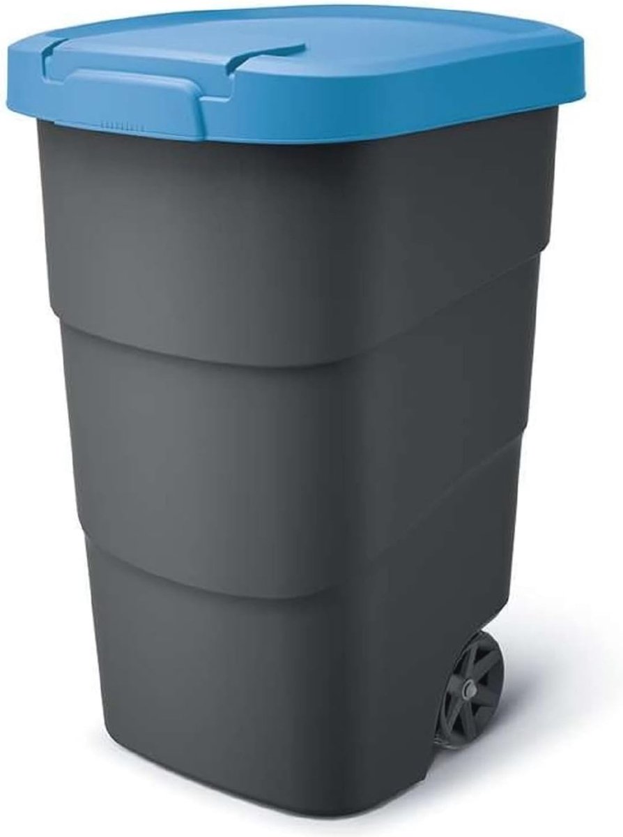 Goedkoopste Afvalemmer met wielen en deksel - 110 liter, grote kunststof vuilnisbak, universele container, blauw
