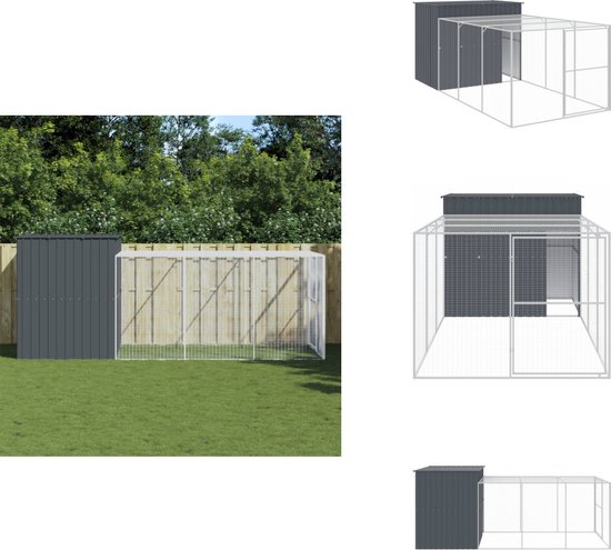 vidaXL Hondenhok - Hondenhokken - Hondenkennel - Hondenhuis - -Hondenhok-met-ren-214x457x181-cm-gegalvaniseerd-staal-antraciet