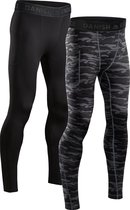 Pantalons de compression DANISH ENDURANCE - Homme - Couche de base pour l'entraînement - Set de 2 - Camo Zwart et Grijs - M
