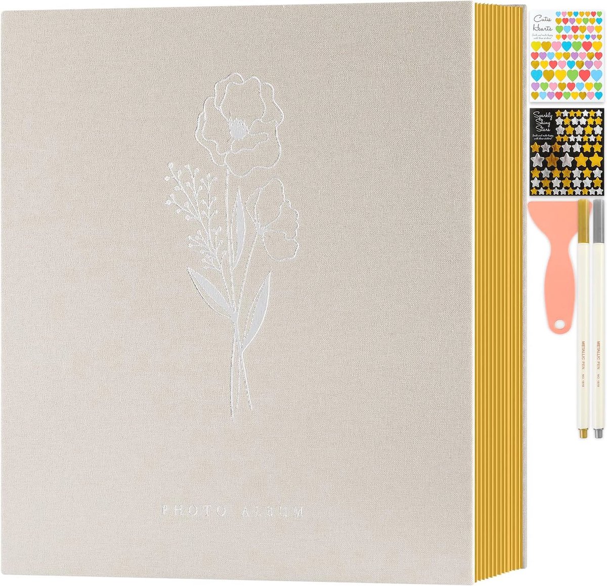 Goedkoopste Zelfklevend Fotoalbum met Grote Witte Pagina's - Scrapbook voor Persoonlijke Creaties - Inclusief Stickers en Metallic Stiften - 20 Vellen/40 Pagina's