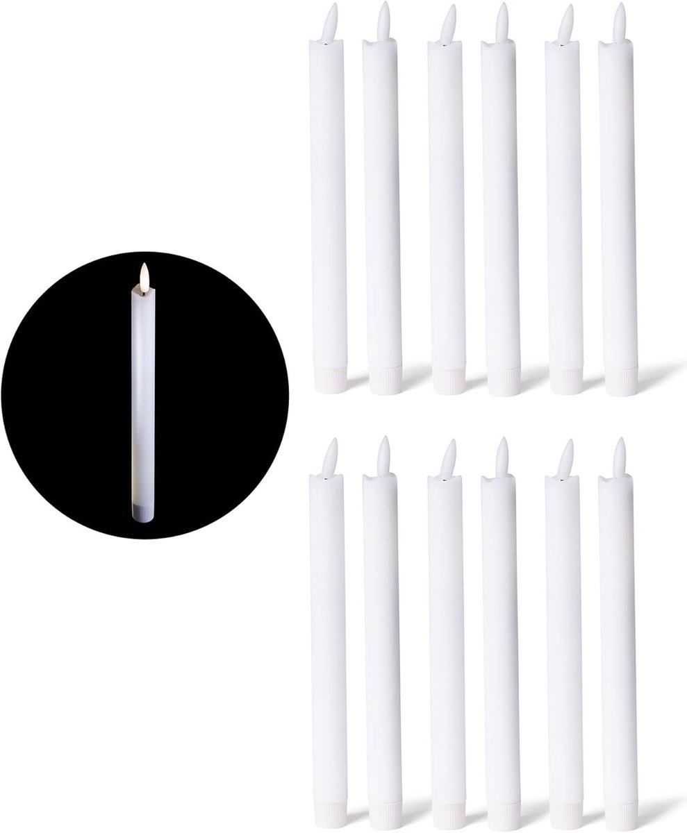 LED-staafkaarsen met timerfunctie, set van 12 - witte staafkaarsen met bewegende LED-vlam en timer - 22 cm hoog bij 2,2 cm diameter / 1 x AA-batterij vereist - True Glow LED-kaarsen staafkaarsen