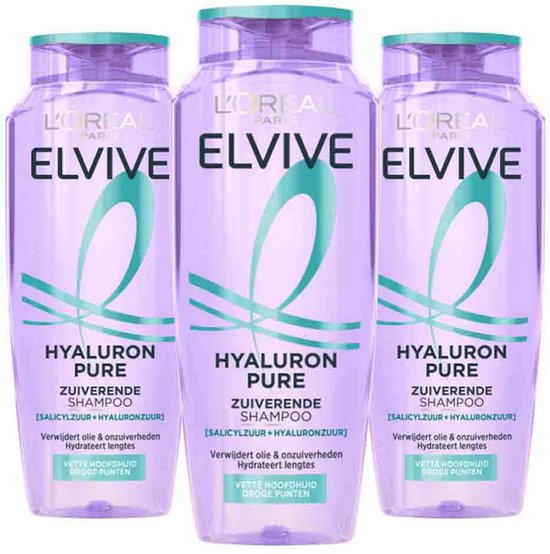 L'Oréal Elvive Hyaluron Pure Shampoo - 3 x 250 ml - Voordeelverpakking