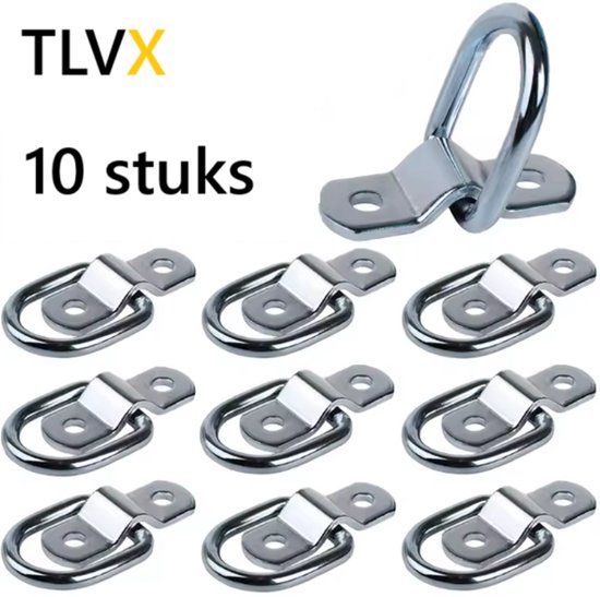 TLVX 10 stuks Zeer Sterke Ankerpunt 4x6cm - D-Ring - Trek Ring - Vastzetankers - Sjorring - Montage Beugel - Pull Haken - Spanner - Muuranker - Grondanker - Waterproof - Auto - Boot - Vrachtwagen - Aanhanger - Bestelwagen - Bouw - Doek - Touw spannen