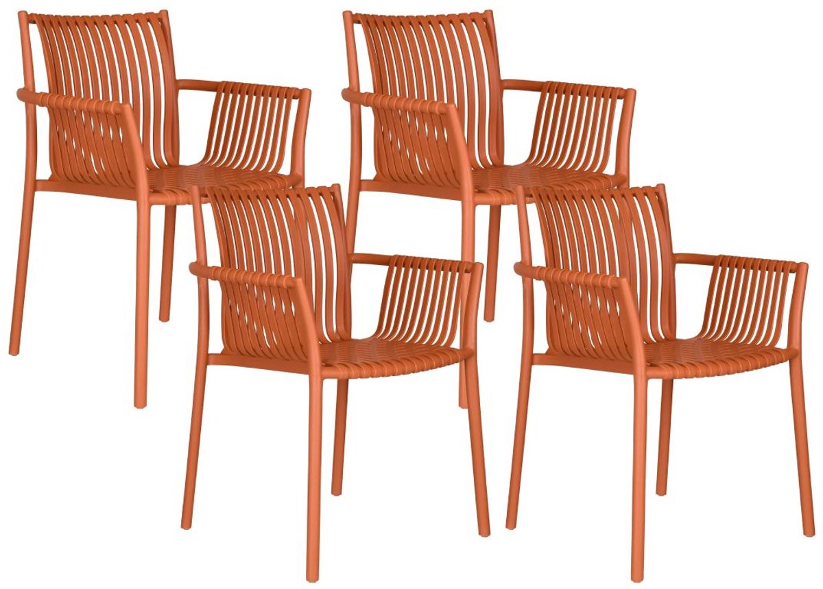 Set van 4 opstapelbare terracotta tuinfauteuils van polypropyleen - SIHOLI van MYLIA.