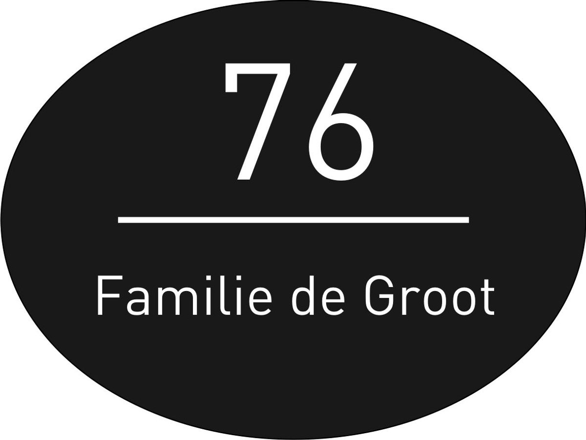 Zwart naambordje voordeur 15x12cm ovaal ZA04
