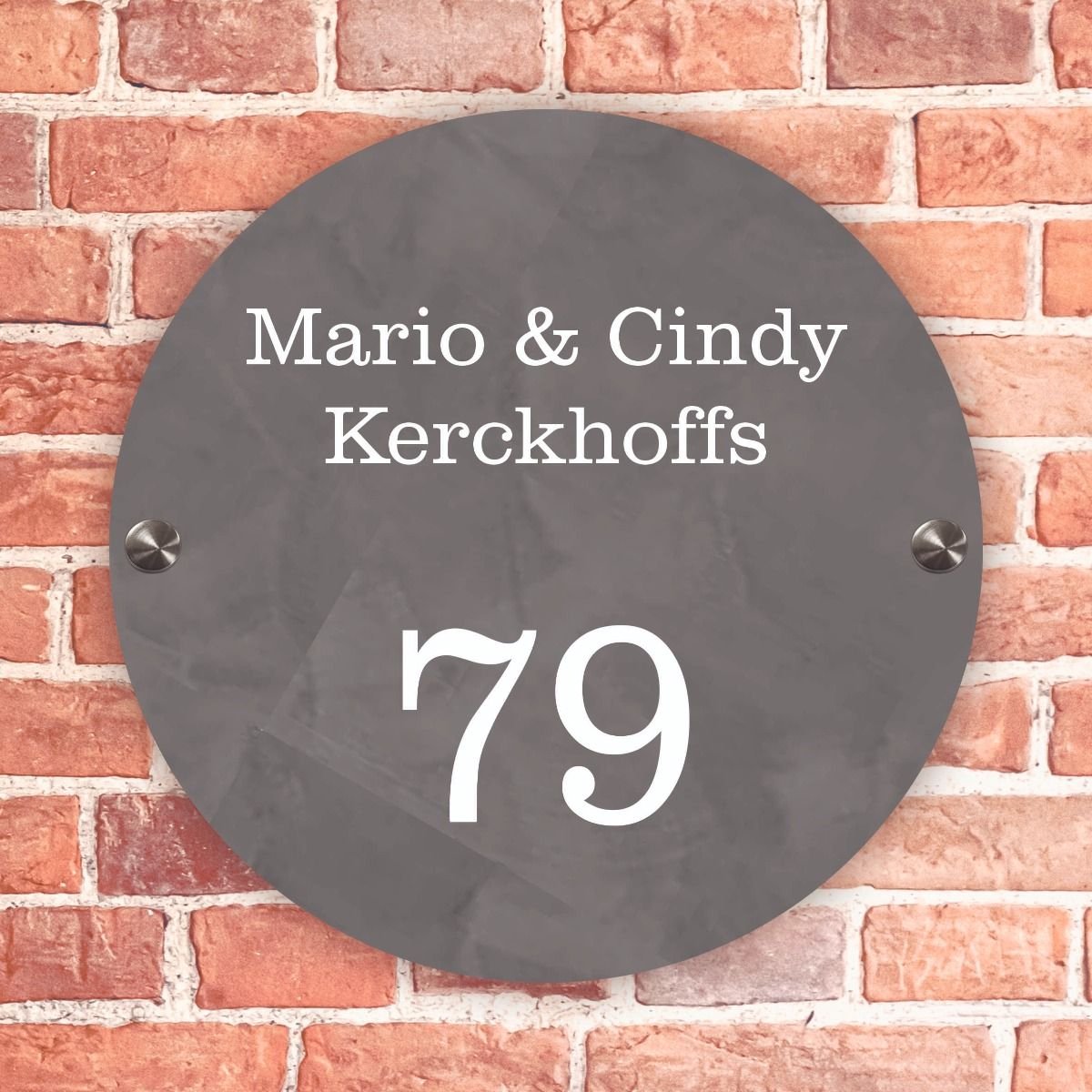 Naambordje voordeur rond betonlook - 20cm rond - Incl. RVS bevestigingsmateriaal