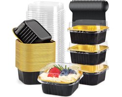 Mini Taartbakbekers met Deksels en Lepels - 50 Stuks, 150 ml Aluminiumfolie Bakpannen voor Desserts en Taarten