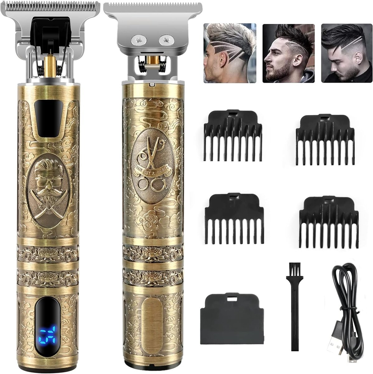 Waterdichte Professionele Tondeuse voor Heren met LED-display en USB-oplaadfunctie - Baardtrimmer met T-vormige Trimmerkop en 4 Lengte-instellingen