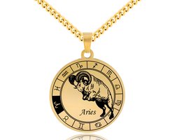 Sterrenbeeld Ram (Aries) Ketting Goudkleurig - Roestvrij Staal Zodiac Talisman - Stainless Steel - 60cm - Pax Amare