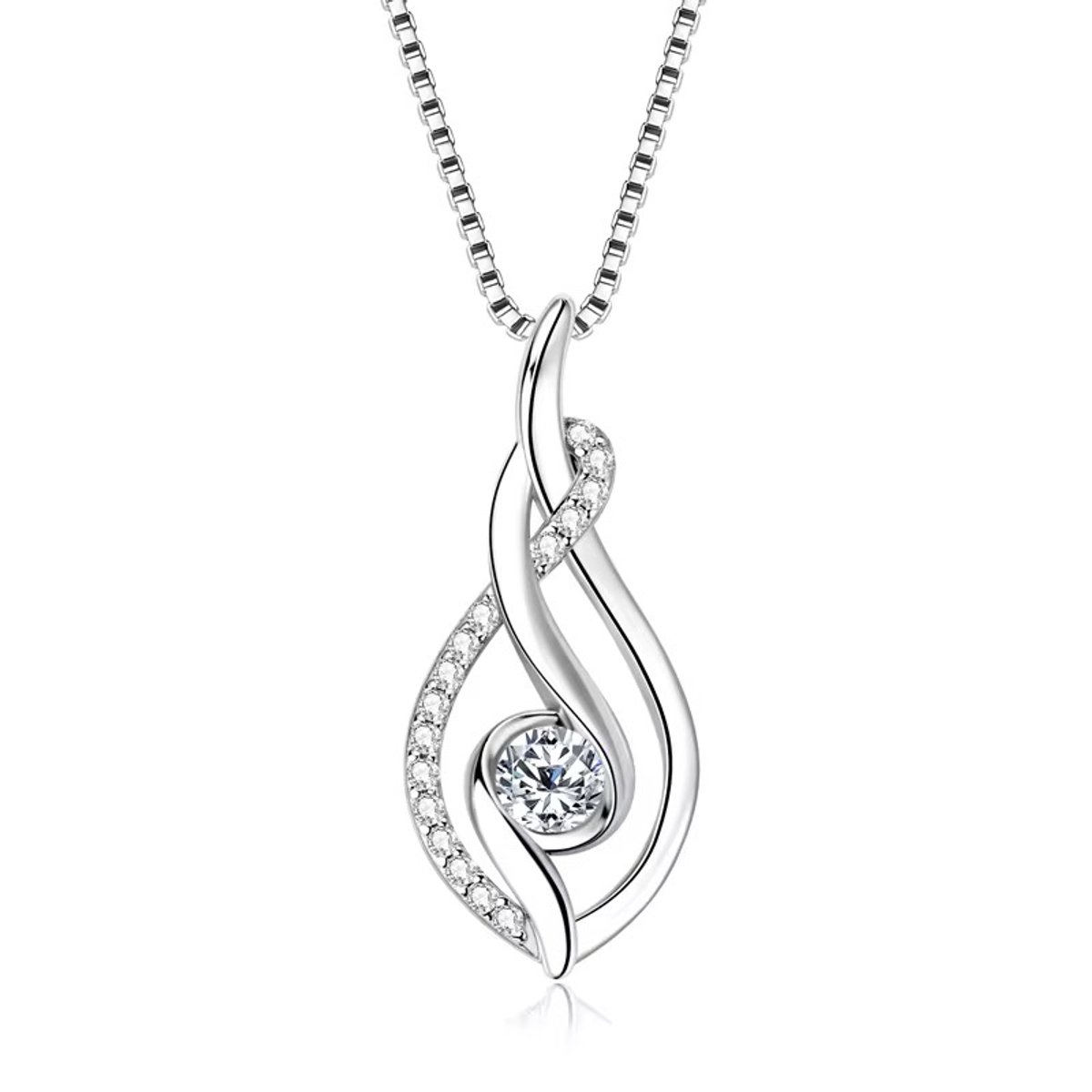 Selevie Ketting wit gouden Druppel design met ronde Moissanite 1ct – 925 Sterling Zilver met Gold Plate en Moissanite Steen -