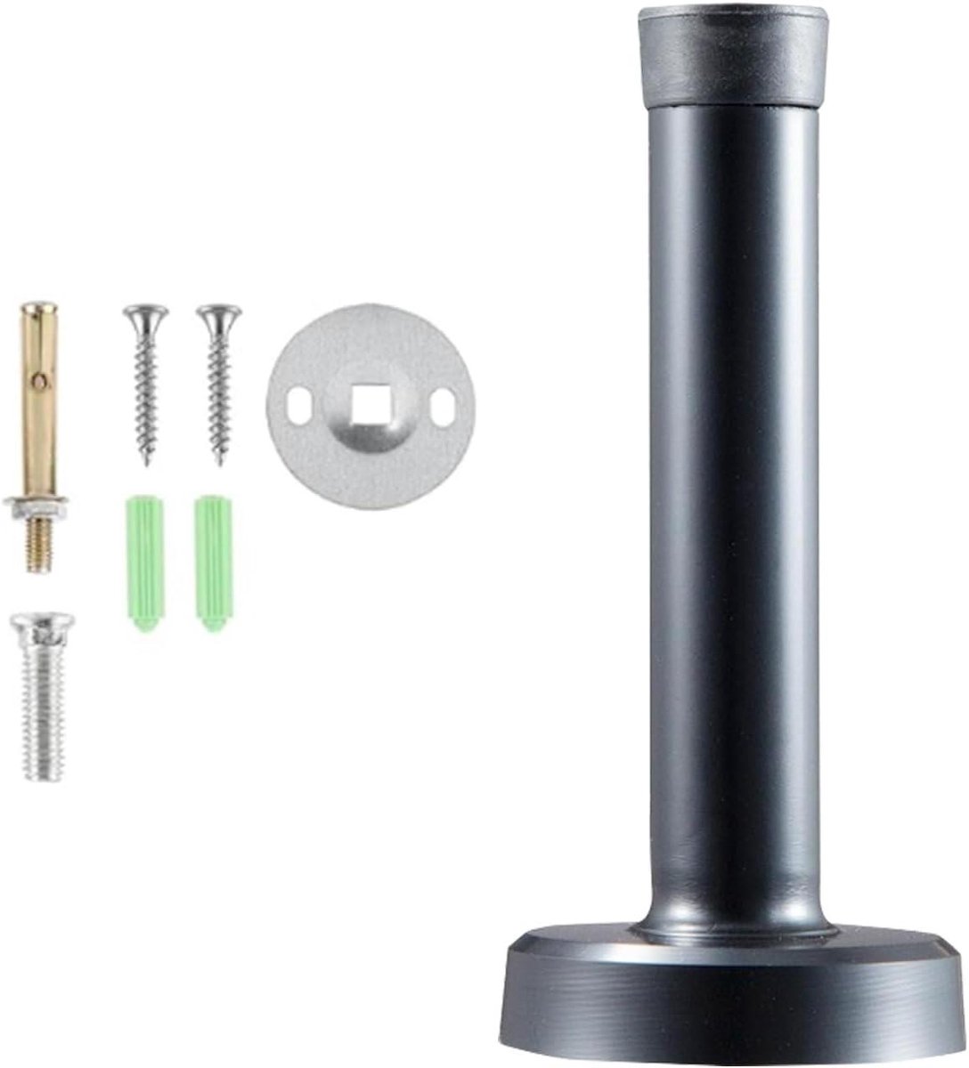 Roestvrijstalen deurstopper (1 stuk) zonder boren met rubberen ring - Zilver - Massief en zwaar (Zwart-20 cm)