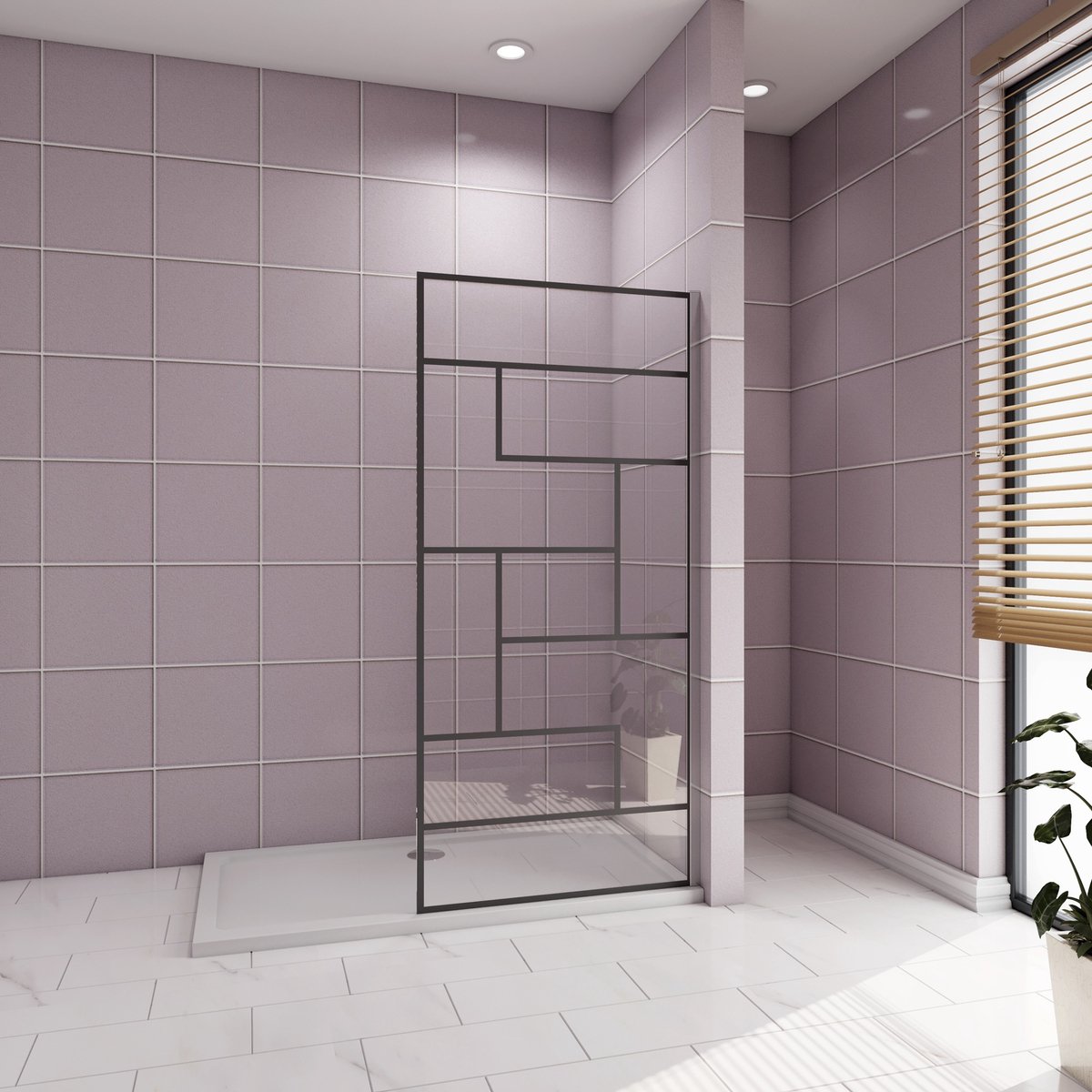 Douchewand-Inloopdouche 70x200cm 8mm NANO Easyclean zwart raster gezeefdrukt gehard glas glanzend chroom aluminium profiel zonder stabilisatiestang