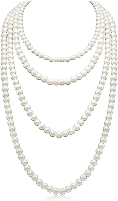 BFUZXY Elegante lange parelketting voor dames, wit kostuumaccessoire met kunstmatige parelketting, parels, lange parelketting voor dames, 1 halsketting in Art Deco-stijl voor damesmode en