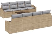 vidaXL - 7-delige - tuinset - met - kussens - in - beige - poly - rattan