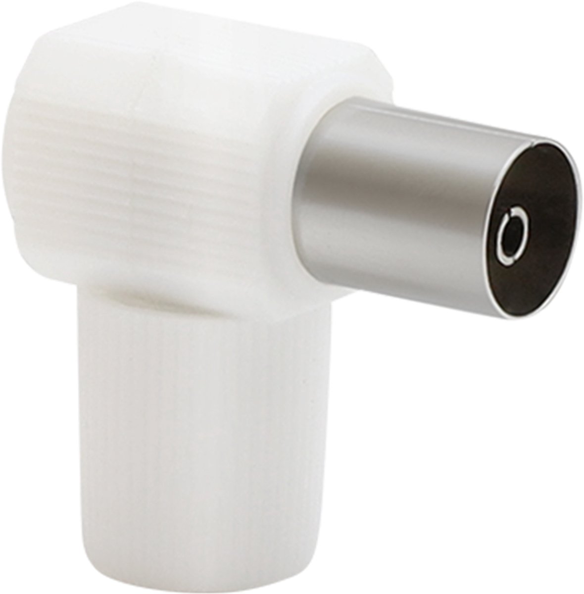 Force Case, Coaxiale TV Stekker 9,52mm Haaks Vrouwelijk Storingvrij, Wit