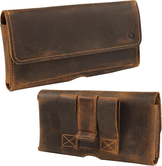 Hengwin Echt lederen mobiele telefoon riemtas, mobiele telefoon crossbody zakje voor mannen, mobiele telefoon accessoires, outdoor, reizen, heuptas met riemclip, messenger bag organizer (koffiebruin