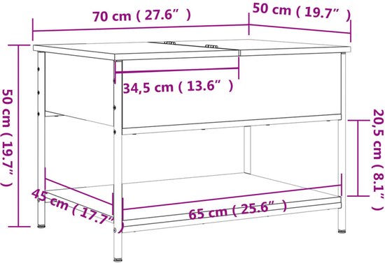 vidaXL Salontafel 70 x 50 x 50 cm en bois et métal noir - Table basse - Tables basses - Table d'appoint - Table de canapé